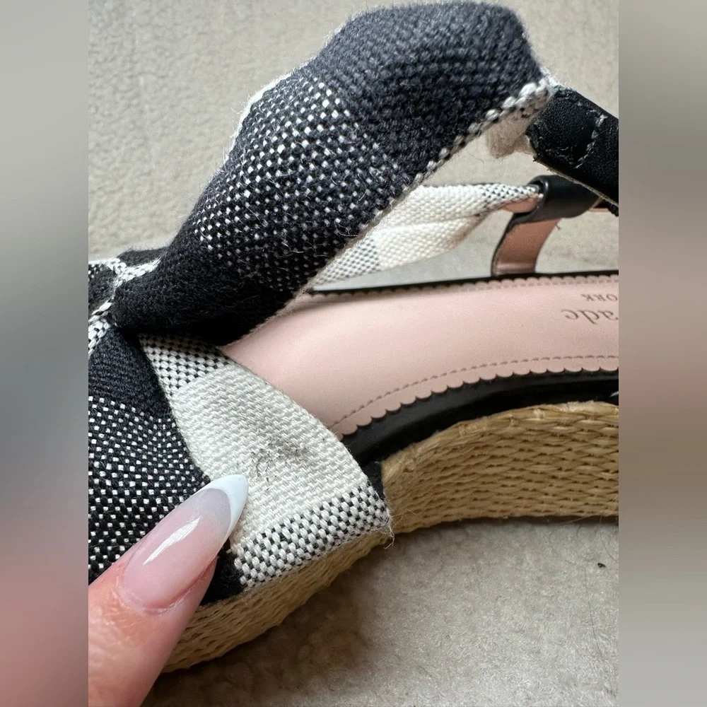 Kate Spade Betsy platform flat sandal black white gingham preppy espadrille cute